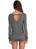 Gray Casual Off Shoulder Long Sleeve Romper