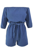 Denim Blue Off Shoulder Mini Romper