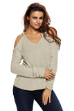 Apricot Cold Shoulder Knit Long Sleeves Sweater