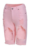 Pink Destroyed Cutoff Bermuda Shorts