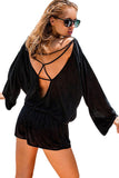 Black Oversize Bodice Long Sleeve Hollow-out Back Romper