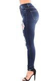 Blue Denim Wash Ripped Cutout Skinny Jeans