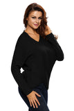 Black Long Sleeve Chunky Cross Wrap V Neck Tunic Pullover Sweater