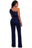 Navy Blue One Shoulder Ruffle Jumpsuit