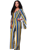 Yellow Blue Stripes Cape Jumpsuit