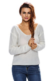 White Knitted Long Sleeve Plunge Jumper