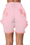 Pink Destroyed Cutoff Bermuda Shorts