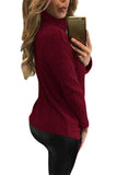 Burgundy Turtleneck Lace Up Grommet V Plunge Sweater
