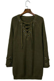 Army Green Crisscross Knitted Long Sweater