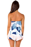 White Color Block Print Ruffle Strapless Romper