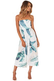 White Leaf Print Strapless Capris Jumpsuit