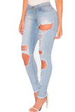 Light Denim Destroyed Frayed Hem Skinny Jeans