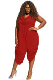 Red Sexy Cowl Neck Plus Size Loose Fitted Harem Jumpsuit