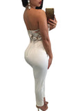 White Sheer Lace Top Halter Party jumpsuit