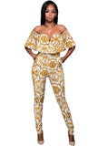 White Yellow Tapestry Print Belted Jumpsuit