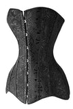 Black 14 Steel Boned Overbust Long Line Jacquard Corset