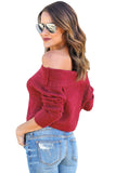 Red Off Shoulder Faux Marten Knit Sweater