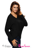 Black Long Sleeve Chunky Cross Wrap V Neck Tunic Pullover Sweater