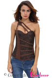 Brown Grommet Leather Trim Brocade Steampunk Corset