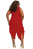 Red Sexy Cowl Neck Plus Size Loose Fitted Harem Jumpsuit