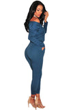 Blue Grommet Lace Up Long Sleeve Jumpsuit