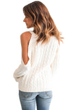 White Daring Cold Shoulder Cable Knit Sweater