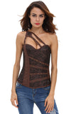 Brown Grommet Leather Trim Brocade Steampunk Corset