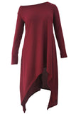 Burgundy Asymmetric Hemline Long Sleeve Oversize Sweater