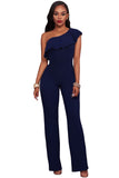 Navy Blue One Shoulder Ruffle Jumpsuit