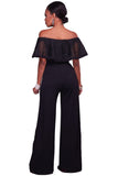 Black Embroidery Ruffle Top Off Shoulder Jumpsuit