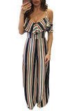 Multicolor Stripes Frill Cold Shoulder Jumpsuit
