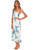 White Leaf Print Strapless Capris Jumpsuit