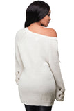 White Crisscross Knitted Long Sweater