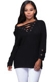 Black Crisscross Knitted Long Sweater