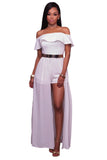 White Frill Off Shoulder Chiffon Maxi Romper Dress